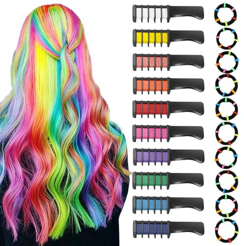 FCXQG 10 Colores Tizas Para El Pelo Tiza Temporal Lavable Set NiñA Hair Chalk Peine Viene Con 10 Cuerdas Para NiñOs/NiñAs Cosplay, Fiesta, Regalos De CumpleañOs