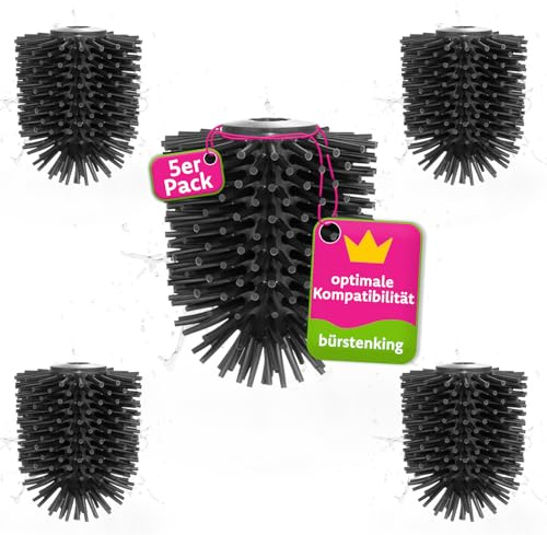 Bürstenking Silikon WC Ersatzbürstenkopf M12 Ø 77 mm schwarz 5 Stück | Ersatzklobürstenkopf aus Silikon mit M12 Innengewinde für viele WC-Garnituren, Durchmesser vorher messen