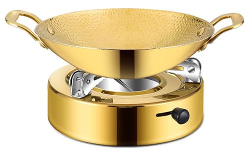 Annuod Ensemble de réchauffeur de Buffet de réchaud en acier inoxydable, Pot sec de poêle à alcool Commercial pour les mariages, les traiteurs et les fêtes (Color : Gold, Size : 26cm), 20240318