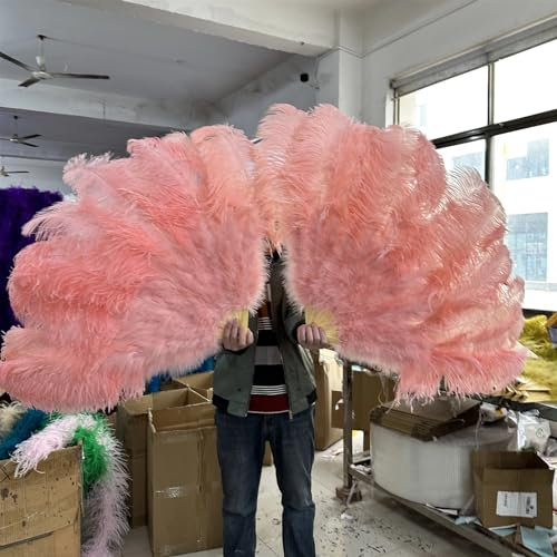 XINTAOSM Ostrich Feather,Decorative,Crafts Large Ostrich Feather Fan Burlesque Wedding Halloween Party DanceFoldable Craft Fans (Color : Peach pink, Size : 130cm 2pcs)