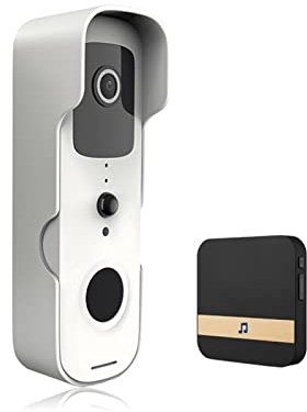 QZCX Wireless Video Doorbell, Tuya Smart Video Doorbell IP Camera Outdoor Wireless Doorbell Intercom Smart Home Security Protection Camera(Bianco,With bell)