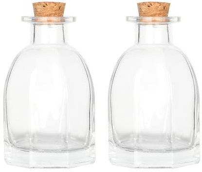 Magic Season Decorative Glass Bottles with Cork Stoppers (120 ml Octagonal Bottles / 2 Pcs)