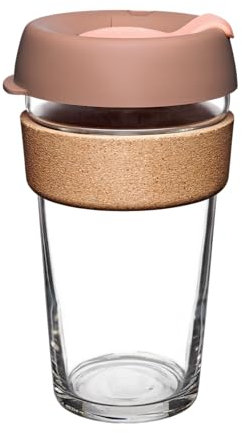 KeepCup Brew Cork - Reusable Coffee Cup Tempered Glass and Natural Cork, L 16oz/454ml - Frappe