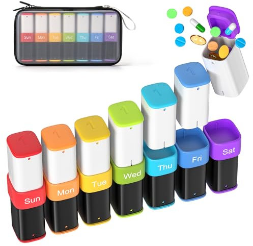 Lotour Weekly Pill Box 2 Times a Day with PU Leather Bag, Large 7 Day Travel Pill Organiser, Am Pm Daily Daily Tablet Dispenser Pill Box, Medicine Holder Pot Vitamin Container Supplement Storage