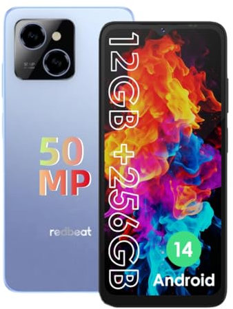 Smartphones déverrouillage Telephone Android 14, Téléphone Portable Octa-Core Processeur 6.6in Affichage HD, 12GB RAM 256GB ROM Extensible 1TB, 5000mAh Batterie, 50MP Camerca, Fingerprint Lock
