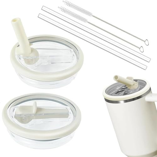 Stanley Flip Straw Lid - Leak Proof, 2 Replacement Lids, 2 Straws, 2 Cleaning Brushes for Stanley 40oz Tumbler (Black)