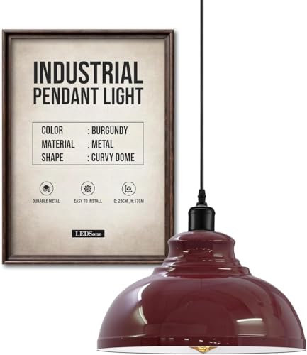 LEDSone Moderner Kronleuchter, Vintage-Hängelampenschirm, industrielle Hänge-Deckenbeleuchtung, ideal für Esszimmer, Bar, Clubs, E27-Sockel (Burgund)