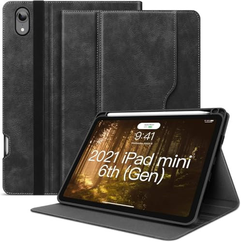 HOLIMET Hülle für iPad mini 7 2024 A17 Pro, iPad mini 6 Hülle 2021 mit Stifthalter 8,3 Zoll PU Leder Cover Smart Folio Ständer TPU Rückseite Abdeckung Schutzhülle, Auto Schlafen/Wachen, Schwarz