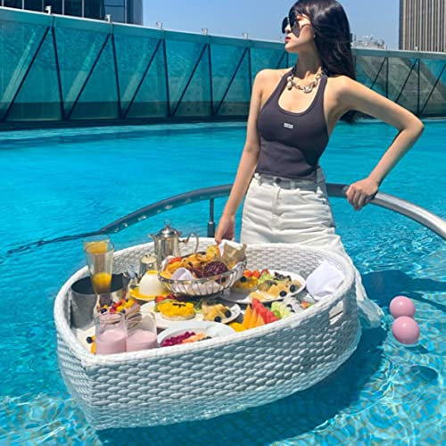 bttllke Bandeja Flotante para piscinaBandeja para Servir Bandeja Flotante para Piscina Portavasos Flotante para Piscina con Forma de corazón con Asas Redonda Elegante Desayuno en el Agua