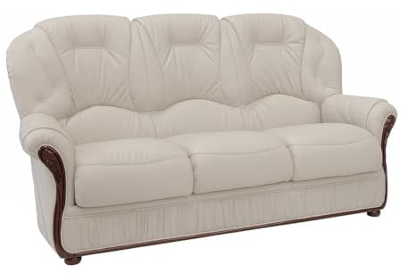 Vente-unique - Sofa ohne Schlafmöglichkeit 3 Daphne - Rundumbezug 100% Leder - elfenbeinfarben