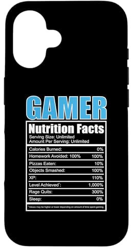 iPhone 16 Gamer Nutrition Facts Boys Video Game Funny Level Console Case