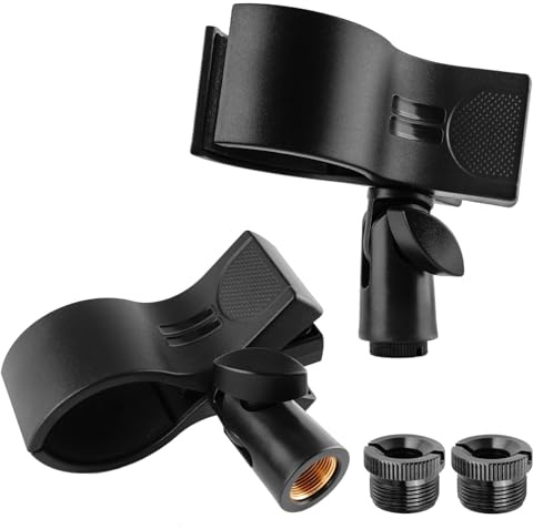 BILIONE Microphone Holder, Large Mic Accessory Clip for Stands, Fit for Most Condenser and Wireless Microphones with Outer Diameter Range 1.26 from 2.3, with a 5/8 to 3/8 Screw Adapter(2Pcs)