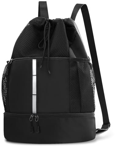 ZXK CO Sportbeutel mit Kordelzug, Wasserdichter Turnbeutel Gym Bag, Sportrucksack mit Schuhfach und Nassfach - Sporttasche für Fitness, Schwimmen, Reisen – Leicht & Atmungsaktiv Schwarz Unisex