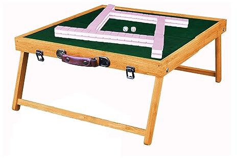 Generisch Mahjong-Kartentisch für 4 Spieler, tragbares quadratisches Reise-Mahjong-Set, Klapptisch, Spieltisch mit grüner Spielfläche für Familie/Wohnheim/Party (Farbe: Tisch + rosa Mahjong)