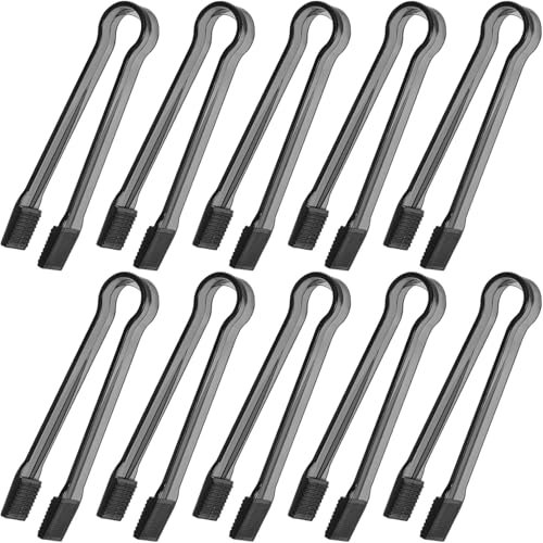 8 Pcs Plastic Buffet Serving Tongs, Clear Kitchen Mini Serving Utensil Tongs for Food Ice Salad Buffet Barbecue Cookies, 6.3 Inches (Black)