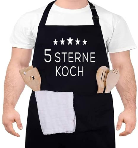 XCSJKJ Grillschürze für Männer Kochschürze Herren Schürze lustig, Grill schürze für Männer küchenschürze Herren personalisiert Grill Schürze mit 2 Taschen Grill Schürze (STERNE KOCH)