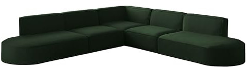 Ecksofa Parma Corner, Velvet Opera, modernes Design, universell einsetzbar, freistehend, Holzrahmen, HR-Schaumstoff, Bequeme Couch fürs Wohnzimmer, Grün