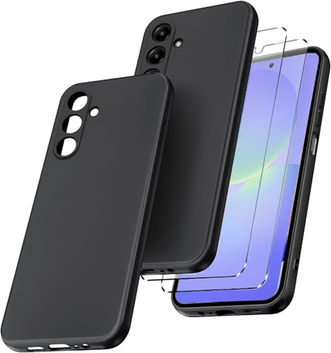 New&Teck Coque pour Samsung Galaxy A36 5G + 2 Verre Trempé Protection écran, Housse Etui en TPU Souple, Bumper avec Coins Renforcés, Protection Claire (Noir)