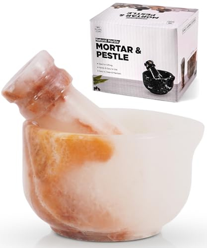 SPESHSTONES Petit mortier et pilon en marbre crème onyx 7,6 cm avec base en feutre – Broyeur de pilules pour poudre fine, broyeur à épices, broyeur d'herbes et broyeur d'ail pour cuisine