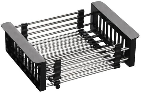 Dish Drainer Sink, Retractable Dish Drain Rack Made of Stainless Steel, Dish Draining Basket, Adjustable Drain Tray, Vegetable Washing Drain, Sink Strainer, Dish Drainer, Drying Mat Tableware (Black)