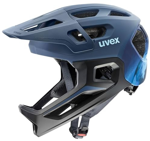 uvex React jr. fullface Kinderfahrradhelm, Dusk Blue matt, 52-56 cm | individuelle Größenanpassung - Polycarbonat-Schale mit EPS-Kern