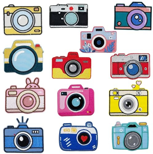 Allazone Flicken zum Aufbügeln, Patches Sticker, Patches zum Aufbügeln für Hut, Jeans, Jacken Rucksäcke, DIY Zubehör, 13 Stück Kamera