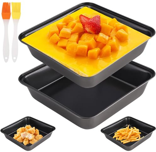 2 Pezzi Teglia da Forno con Due Pennelli per Olio 22 X 22.5 X 5.2 Cm | Teglia Forno Antiaderente, Teglia Antiaderente per Forno, Teglie Da Forno per Torte, Pizza E Quiche