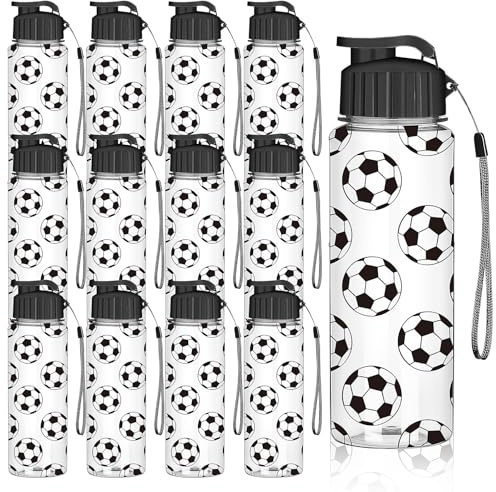 YFNVH 12 Pack Football Water Bottles 500ml Reusable Plastic Sports Bottles | Soccer Drink Bottles with Flip Top Lids and Carry Straps for School, Football Party Bags, Gym and Outdoor Activities