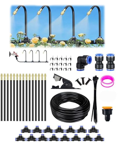 Bewässerungssystem Garten, 360° Einstellbar Bewässerungssystem, Bewässerungsschlauch Kit mit Einstellbare Düsefür Balkon, Garten, Gewächshaus, 15m