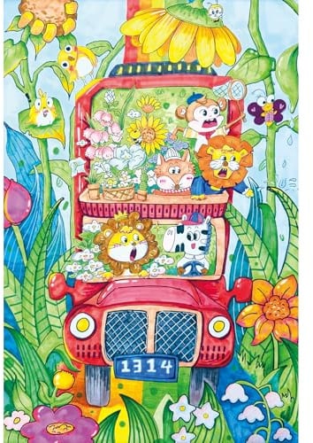 HUADADA Puzzle 100 Teile,Puzzle 100 Teile Kinder Klassische Puzzles,Puzzlegeschenk für Kinder,Thema:Frühlingsbus
