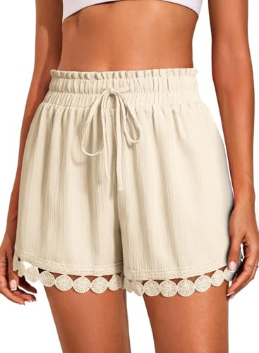 Mnking Pantalones Cortos Mujer Elásticos Cintura Alta Shorts Baño Cordón Verano Cover Up Ligeros y Transpirables Shorts Playa con Ribete Ecaje para Piscina Vcaciones