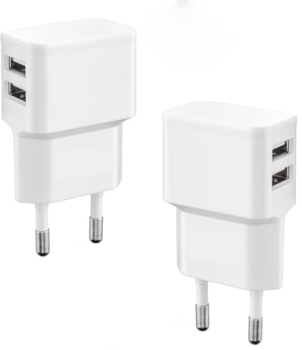 2 x Cargador USB con Dos USB Conectores Enchufe 5V 2,0A Cabezal Carregador | 2 x Cargador Carregador 2000mA Doble USB Adaptador Plug para Movil Tablet Reloj Inteligente Powerbank Auriculares Universal