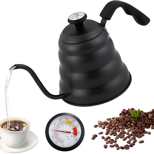 Hervidor de agua de cuello de cisne, 1200 ml/40 oz, de acero inoxidable, hervidor de agua con cuello de cisne con termómetro para todo tipo de cocinas, duradero, fácil de limpiar, acero inoxidable