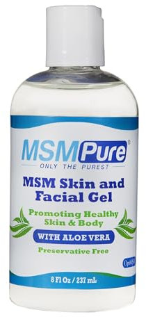 MSMPure Max Strength Skin and Facial MSM Gel with Aloe, 8oz, Preservative Free Formula for Soft, Smooth Healthy Glowing Skin, Softer Hair & Acne Treatment