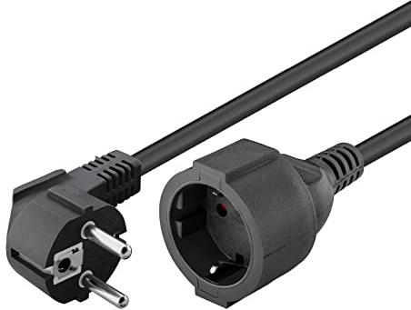 Goobay 93094 Gewinkeltes Strom Verlängerungskabel / Schutzkontakt Stecker 250V Schutzkontakt 5 Meter Stromkabel Verlängerung für Innenbereich / Schwarz / 5m