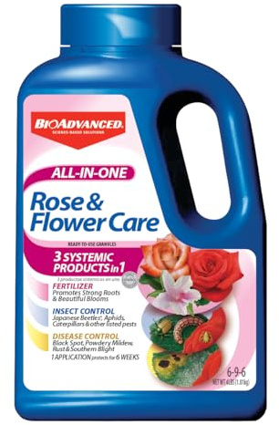 BioAdvanced All-In-One Rose and Flower Care Fertilizer, Granules, 4 lb, Rose Fertilizer and Disease Control