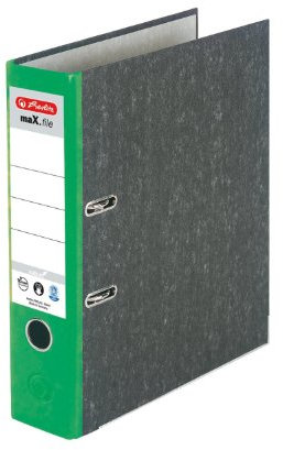 Herlitz 11012838 Ordner maX.file nature A4 8cm grün 5er, Wolkenmarmorbezug/Papier grau 5er Packung