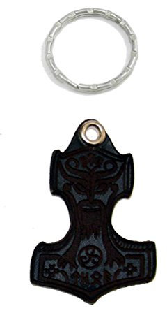 Wolfszeit Schlüsselanhänger Thors Hammer Mjölnir aus Leder in schwarz oder Natur (schwarz)