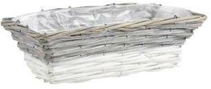 Macetero de mimbre gris y blanco 38 x 17 x 12 cm)