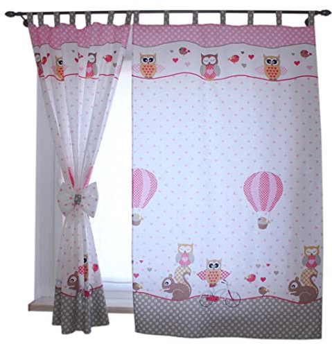 TupTam Kinderzimmer Vorhänge Baby Gardinen mit Schleifen 2er Set, Farbe: Eulen 2 Rosa, Größe: ca. 155x95 cm