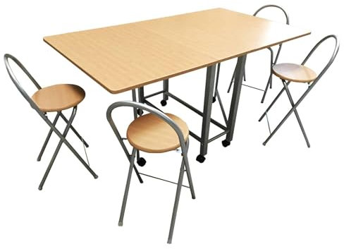 ARANAZ S.L. MANUFACTURAS DE LA MADERA Conjunto 'Libro' de Mesa y Cuatro taburetes en Madera y Metal, Melamínico, Grande