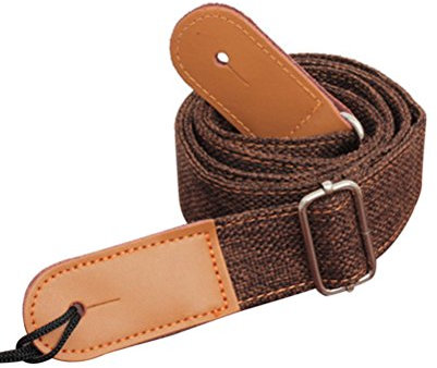 ROSENICE Ukulelegurt Country Style Baumwolle Gurt mit Leder Enden Tragegurt für Ukulele Bass Kleine Gitarre (Kaffee)