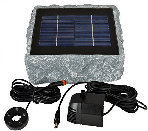 Fontaine solaire pour étang, fontaine de jardin avec batterie et lumière LED – Fontaine solaire pour jardin et bassin – Design pierre très décoratif RÜGEN 200 avec lumière LED