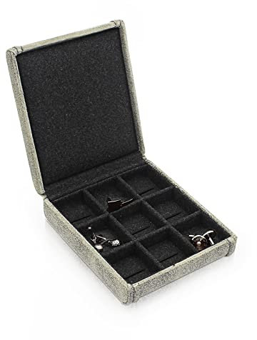 Friedrich|23, Manschettenknopfetui, Mit elastischen Schlaufen, 14,5 x 17 x 4,5 cm, Echtleder, Cubano, Grau, 27033-8