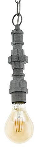 EGLO Pendelleuchte Chepstow, 1 flammige Hängelampe Industrial, Vintage, Retro, Hängeleuchte aus Stahl in Silber-Antik, Esstischlampe, Wohnzimmerlampe hängend mit E27 Fassung