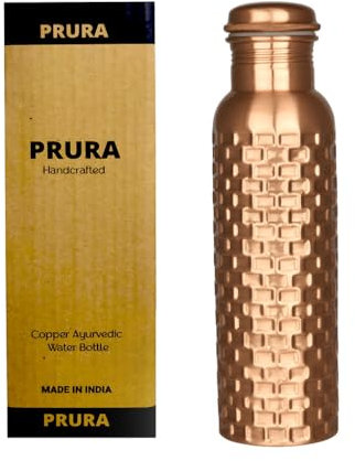 PRURA Bouteille d'eau potable en cuivre fabriquée à la main – Récipient en cuivre ayurvédique – 946 ml