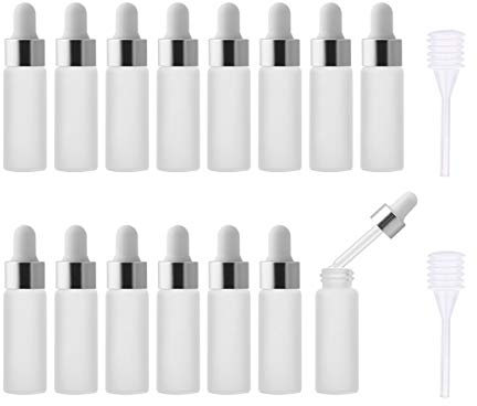 Enslz 15pcs 5ml Mini Empty Frosted Essential Oil Glass Dropper bottle Reusable Bottles Vial Nasal Oil dropper refillable bottle with Metal Screw Mouth lid&rubber Bulb (5ml, Silver)