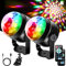 Discokugel Discolicht LED Upgrade 6 LED,Litake 2 Stück Partylicht 7 Farben Modi Musikgesteuert Bühnenbeleuchtung mit Fernbedienung 4M USB Kabel 360°Rotierenden für Kinder Party Halloween Weihnachten