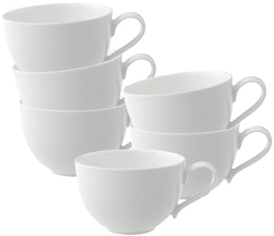Villeroy & Boch New Cottage Basic Kaffeetassen 6er Set, 250 ml, Schlichte Tassen aus Premium Porzellan, Zeitloses und klares Design, Spülmaschinenfest, Weiß