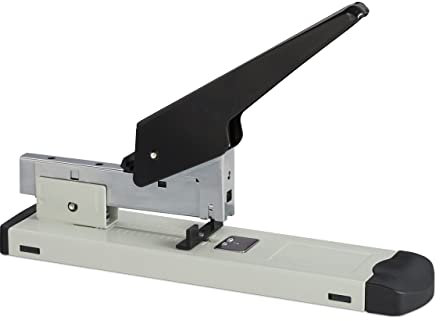 Relaxdays 4 x Heftgerät Profi, 100 Blatt Heftleistung, für 24/6 Klammern, bis 70 mm Einlegetiefe, großer Bürotacker, grau